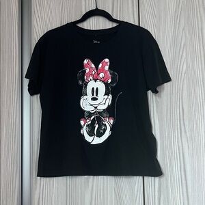 Disney Black Tee with Minnie Mouse and Pink Bow